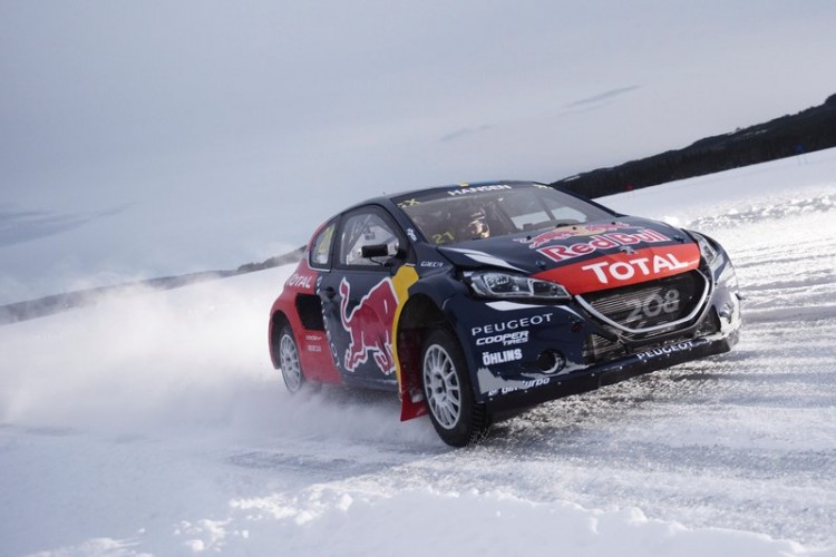 Timmy Hansen performs during Rallycross on Ice 2016 Sweden in Are, Sweden on 17 February 2016