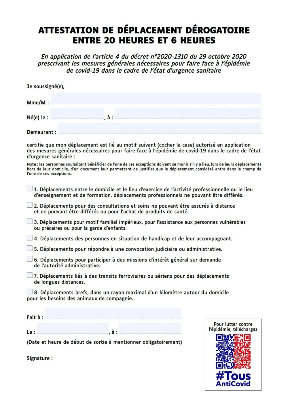 Attestation de déplacement du 15 décembre voici la version couvre feu