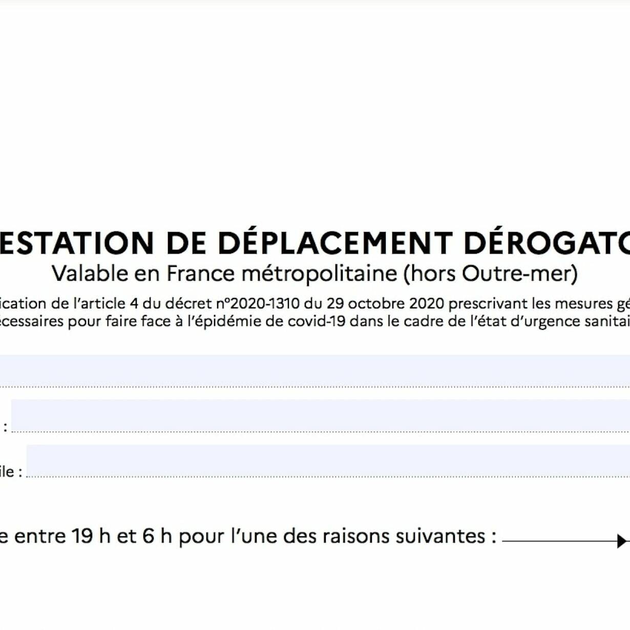 attestation de déplacement couvre feu mai 2021