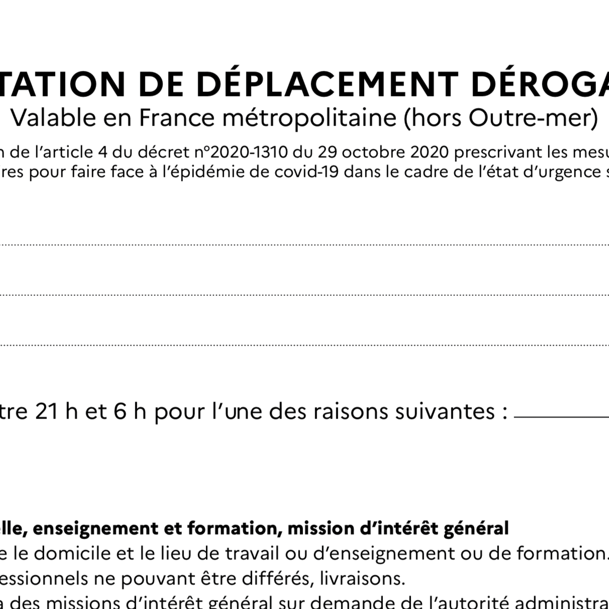 attestation de déplacement dérogatoire couvre-feu 21h mai 2021