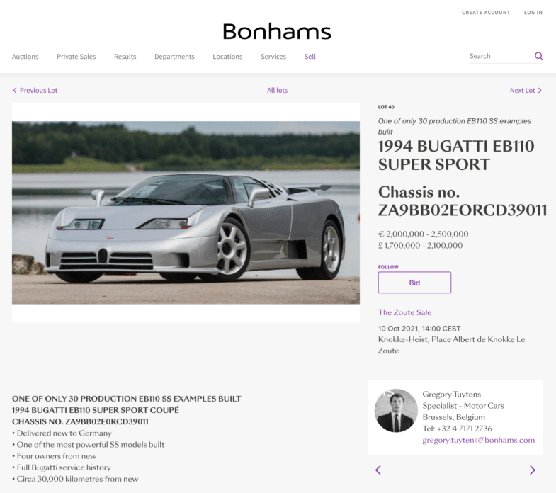 Bugatti EB110 SS Bonhams