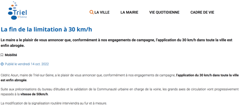 30 km/h en ville Triel-sur-Seine