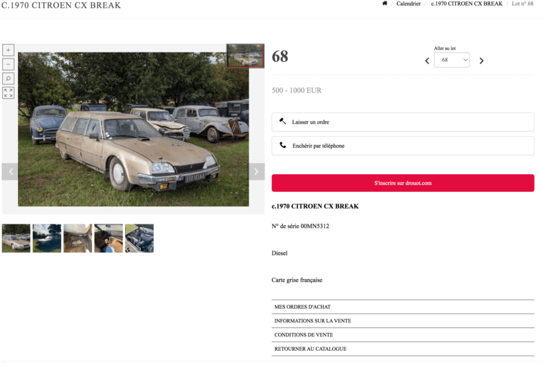 vente aux enchères Citroën Peugeot Renault sortie de grange Osenat