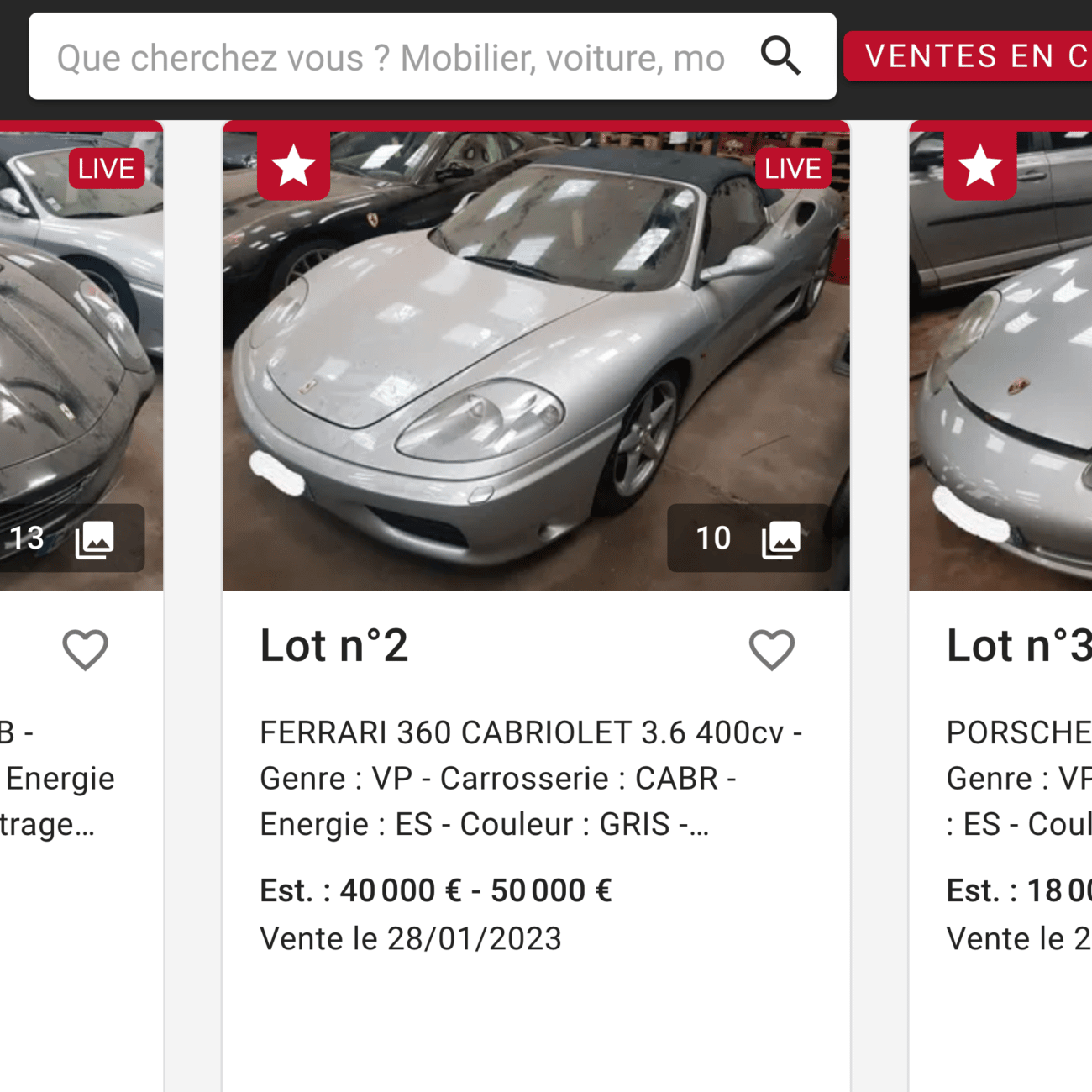 vente aux enchères AGRASC voitures sportives