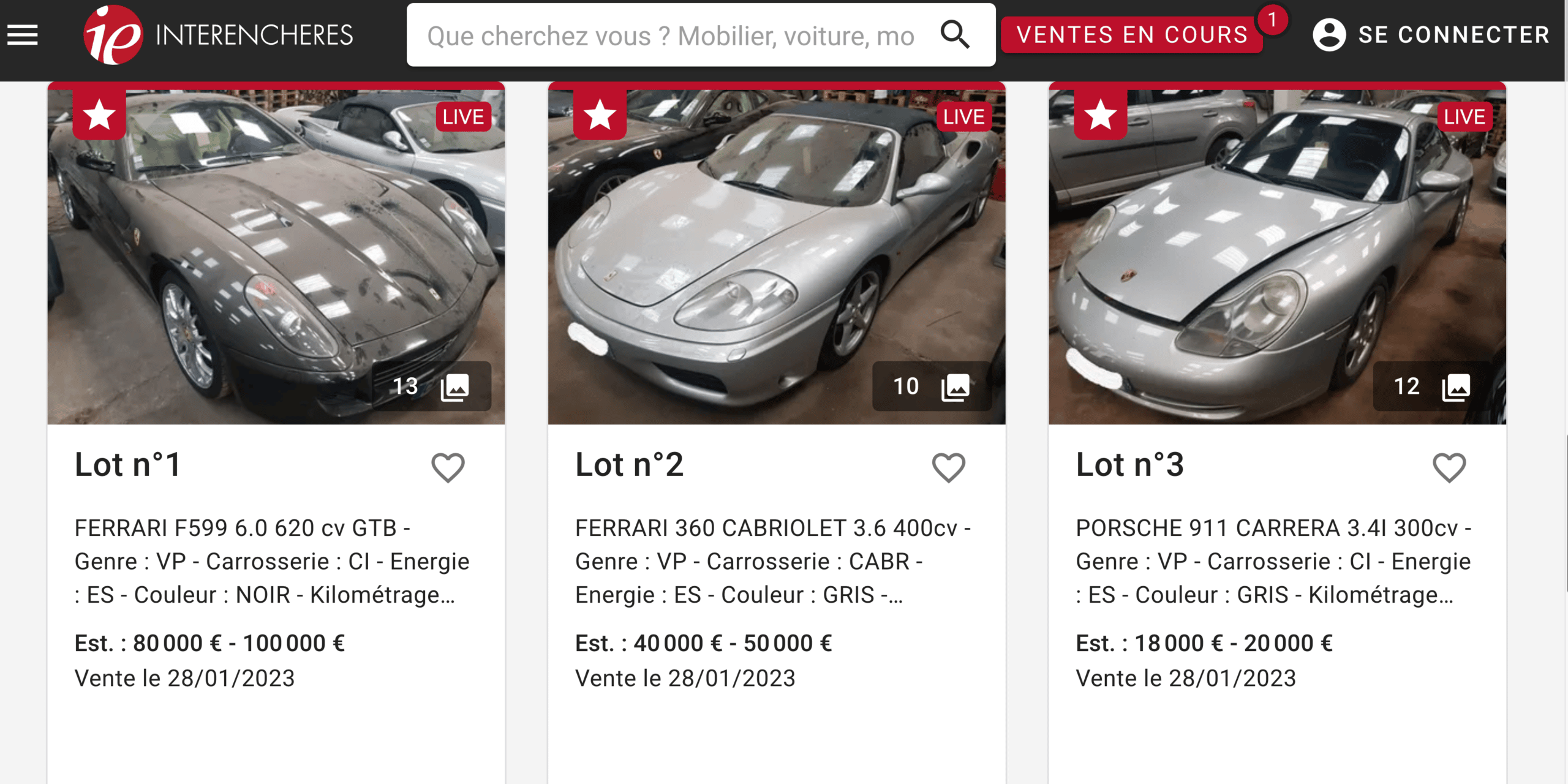 vente aux enchères AGRASC voitures sportives