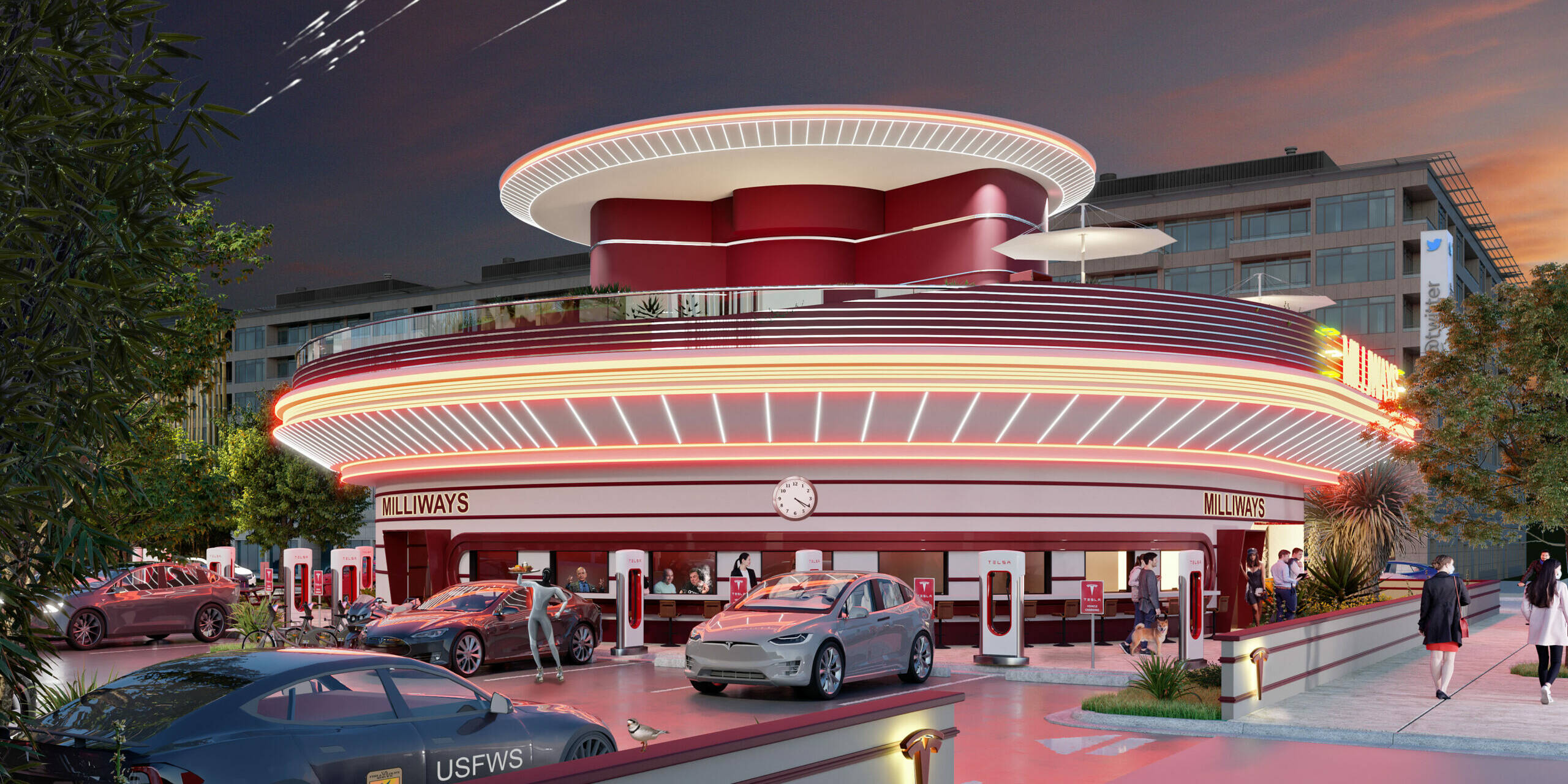 Tesla Diner Drive-In Superchager voitures électriques