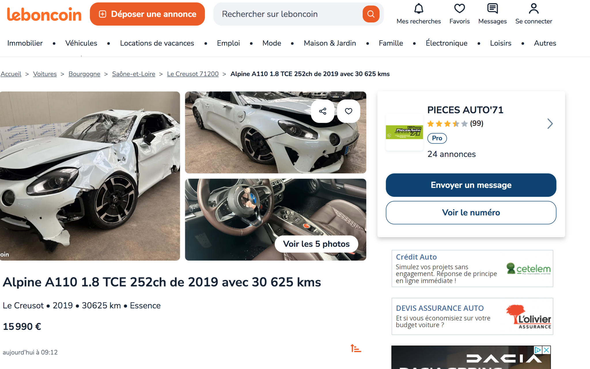 Alpine A110 une épave à vendre 15 990 € sur leboncoin Les Voitures — free download