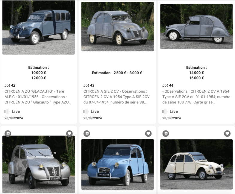 vente aux enchères Citroën sortie de grange Citroën 2CV Citroën Type H