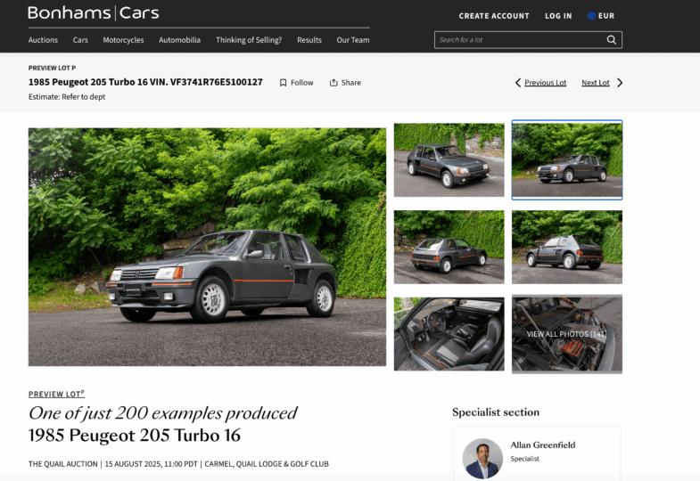 Peugeot 205 Turbo 16 Bonhams Cars