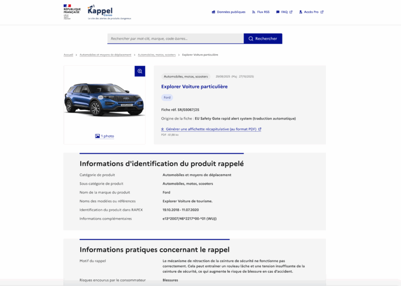 Rappel Ford Rappel Ford États-Unis