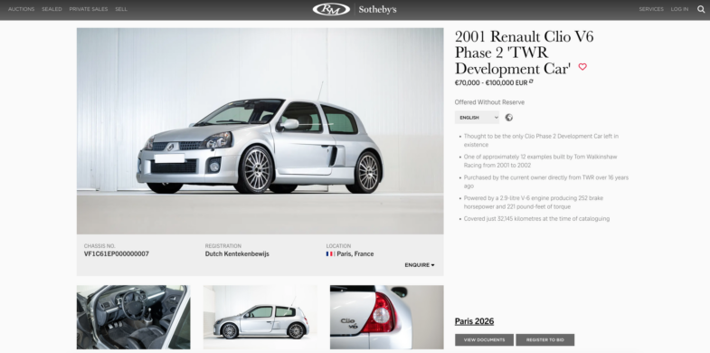 Renault Clio V6 Phase 2 TWR RM Sotheby's youngtimer