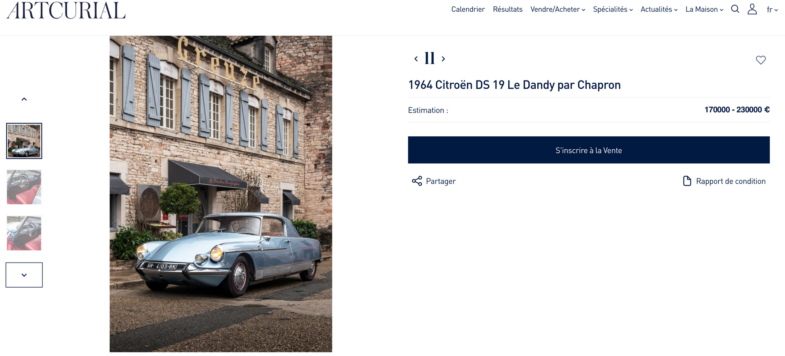 Citroën DS 19 Le Dandy Chapron vente Artcurial Motorcars Automobile Legends
