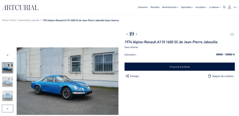 Alpine A110 1600 SC Jean-Pierre Jabouille Artcuial Motorcars