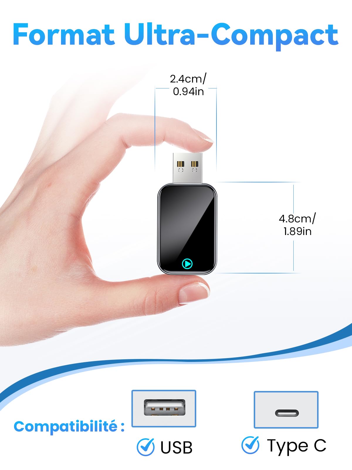 Adaptateur CarPlay sans fil Alltotive S2 Mini noir pour voiture – vue 2