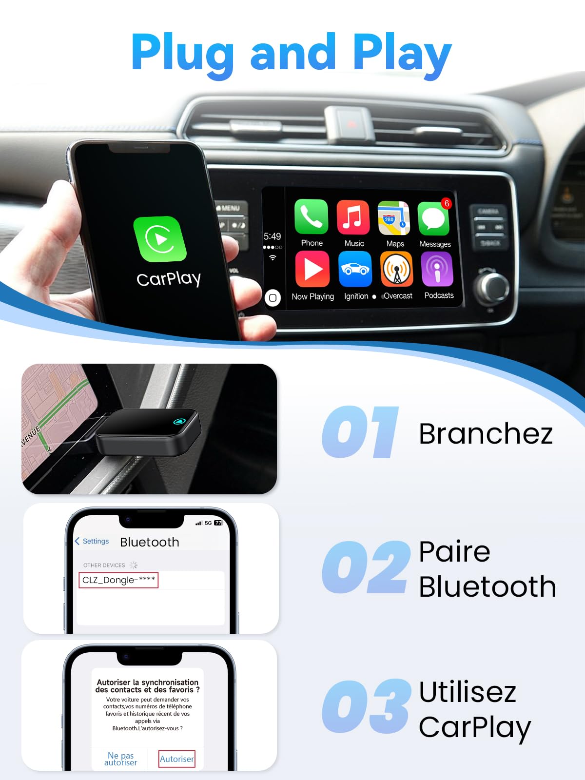 Adaptateur CarPlay sans fil Alltotive S2 Mini noir pour voiture – vue 3