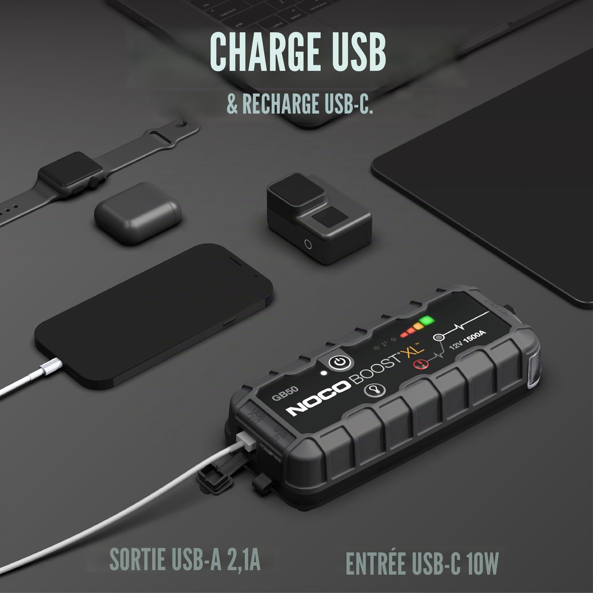 Booster batterie lithium NOCO Boost GB50 avec pinces de démarrage – vue 4