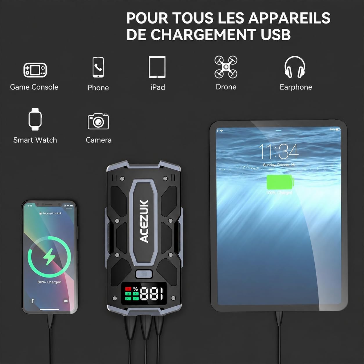 Booster de batterie voiture ACEZUK M02 avec écran LED – vue 4