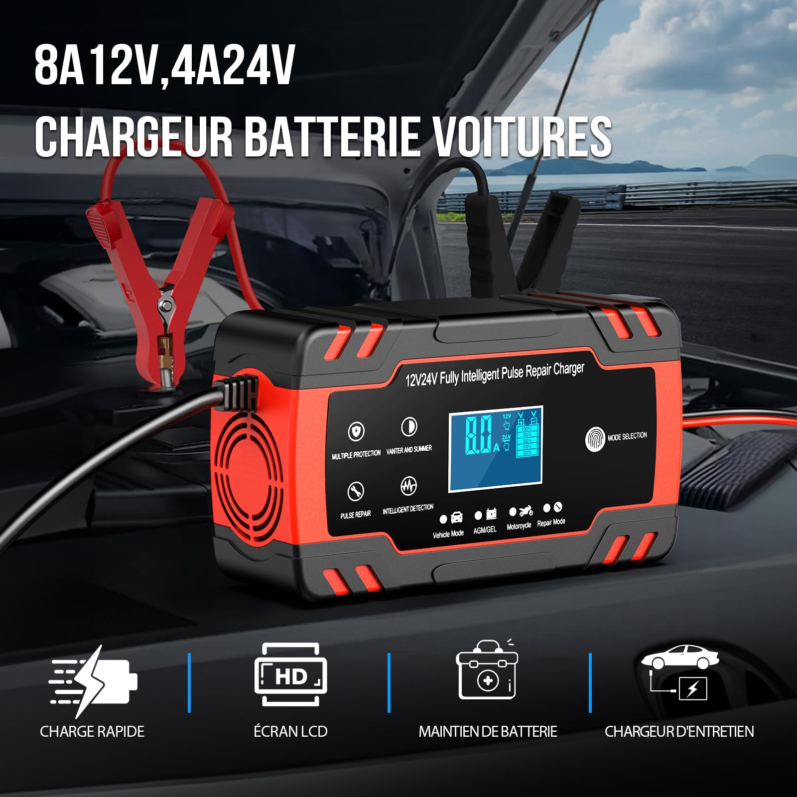 Chargeur de batterie 12V 24V intelligent Husgw avec affichage numérique – vue 2
