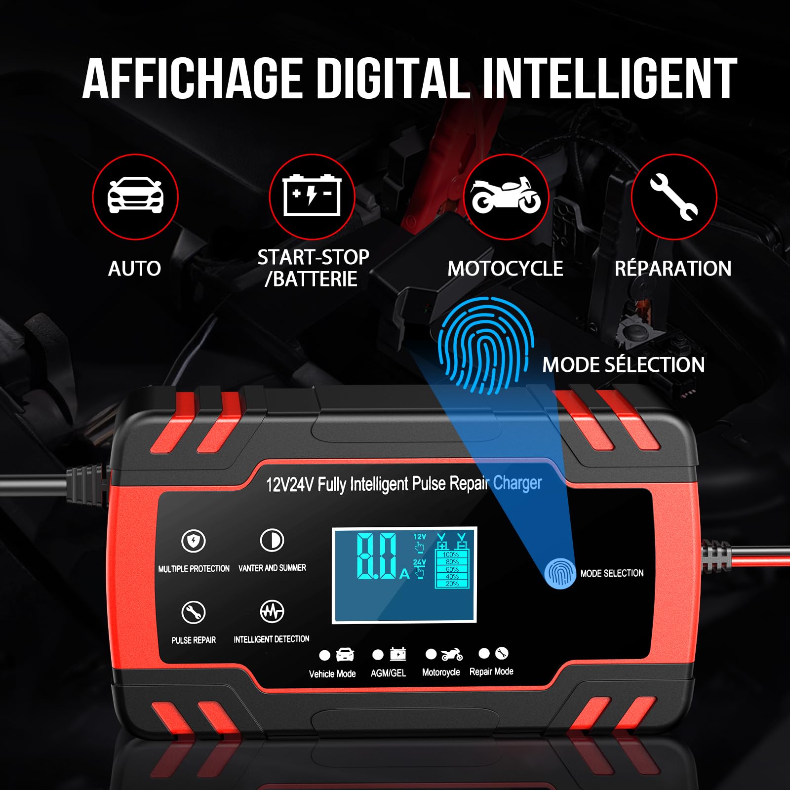 Chargeur de batterie 12V 24V intelligent Husgw avec affichage numérique – vue 4