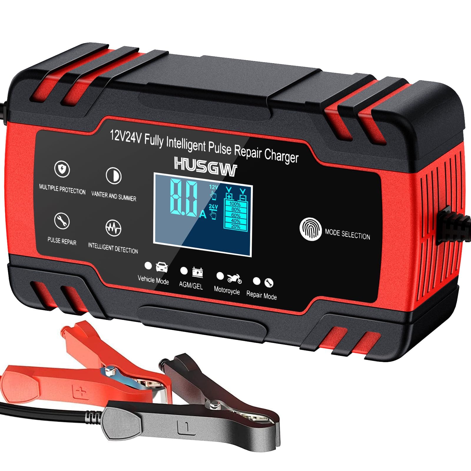 Chargeur de batterie 12V 24V intelligent Husgw avec affichage numérique