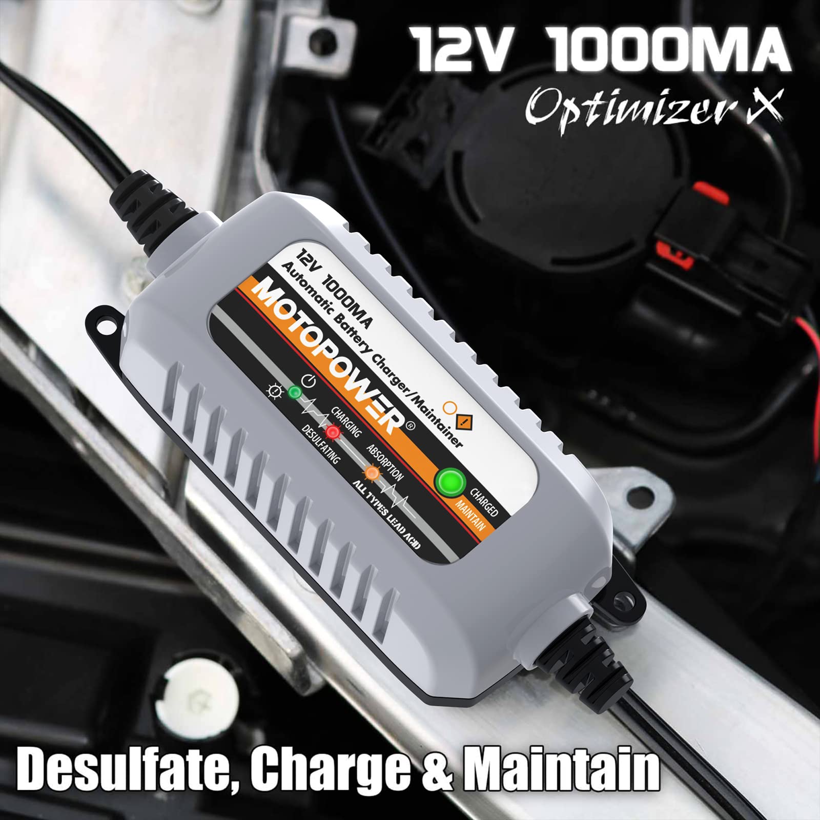 Chargeur de batterie 12V MOTOPOWER MP00205B avec câbles SAE – vue 2