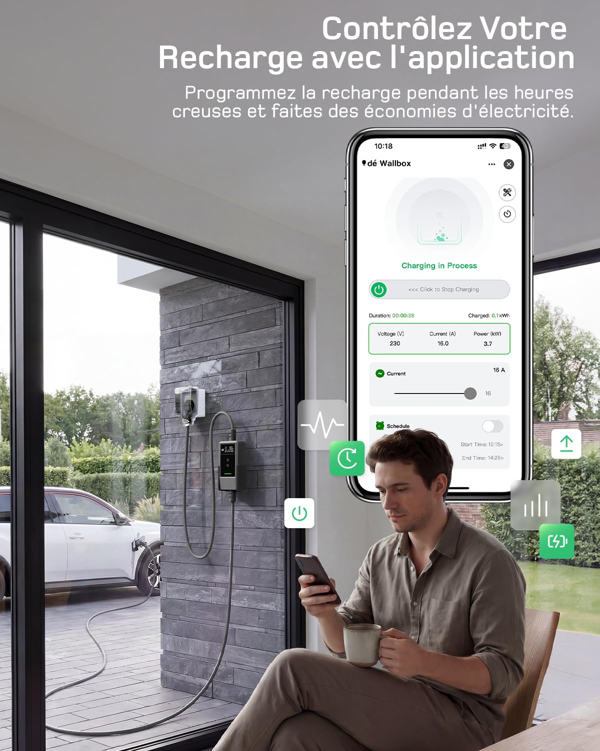 Chargeur voiture electrique Type 2 dé 3,7 kW avec câble 7 mètres – vue 2