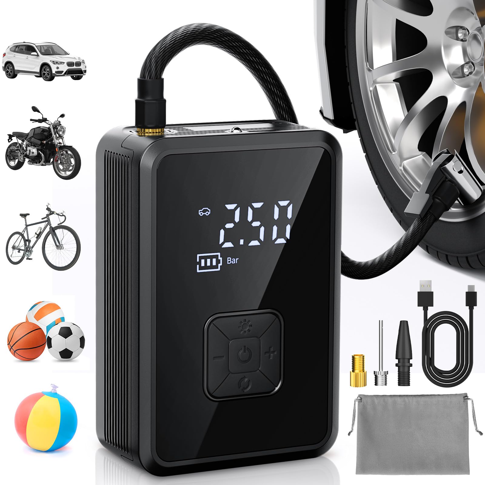 Gonfleur pneu voiture Oasser portatif sans fil avec écran LCD