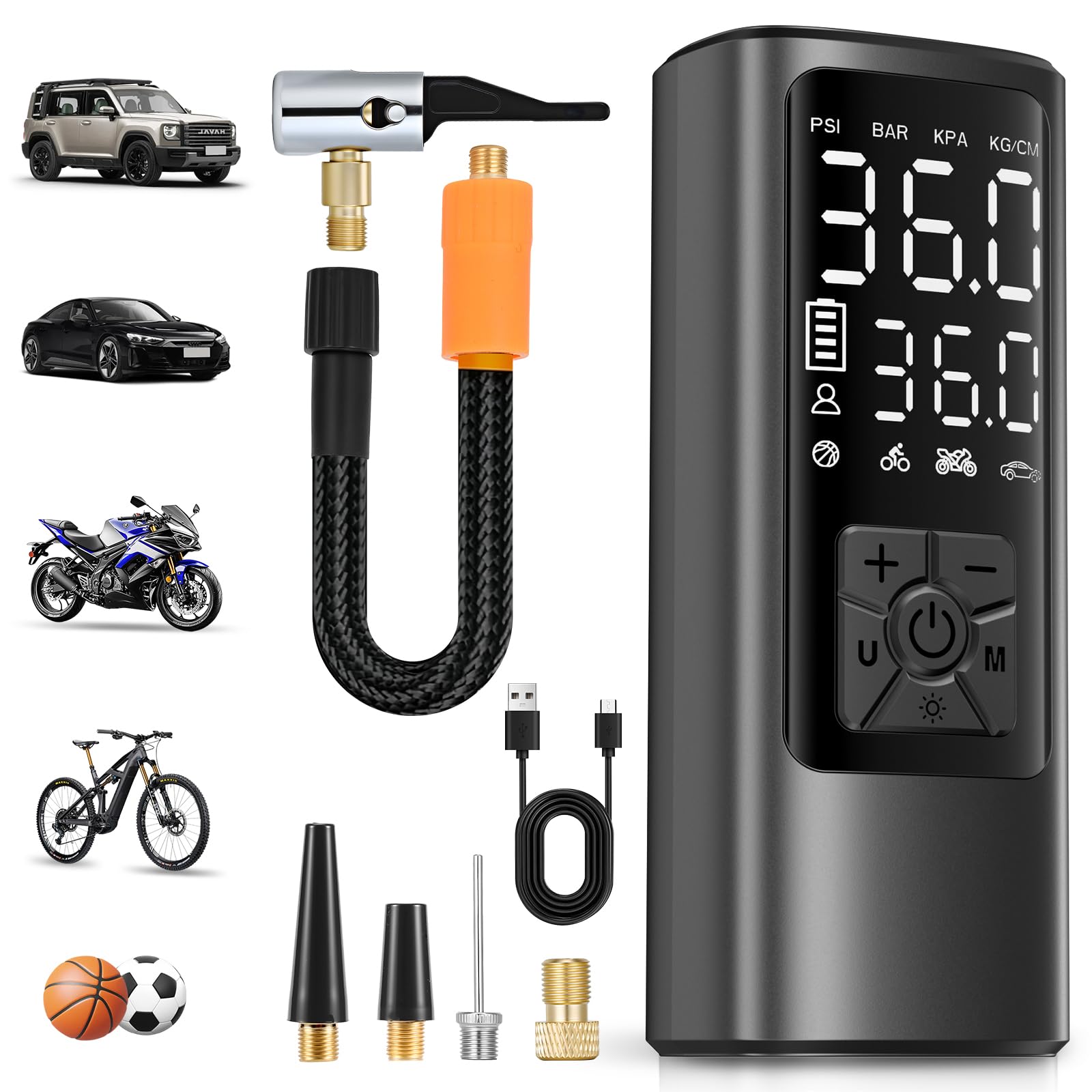 Gonfleur pneu voiture sans fil HOVVIDA avec écran digital et LED