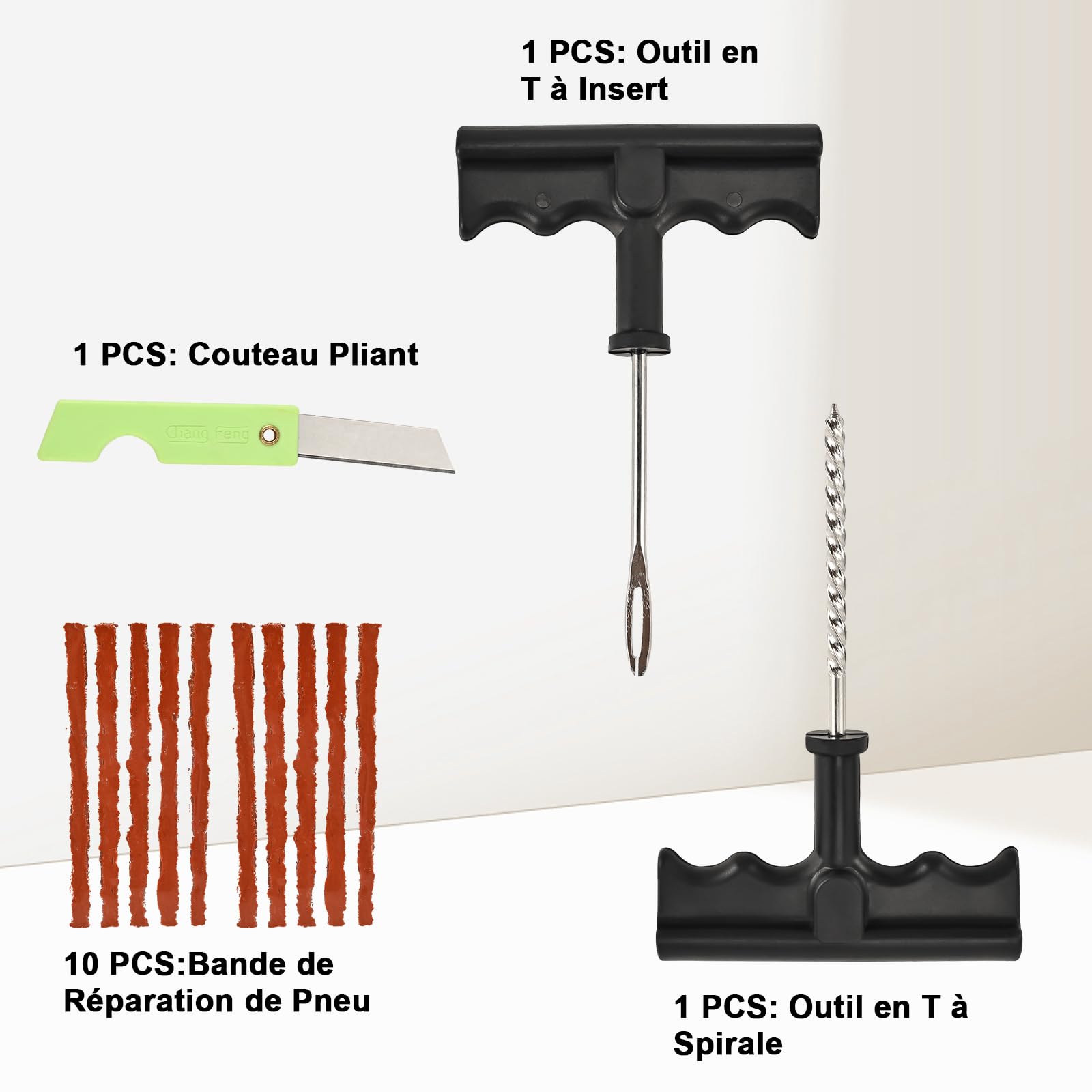 Kit de réparation pneu Faburo comprenant mèche et outils ergonomiques – vue 2