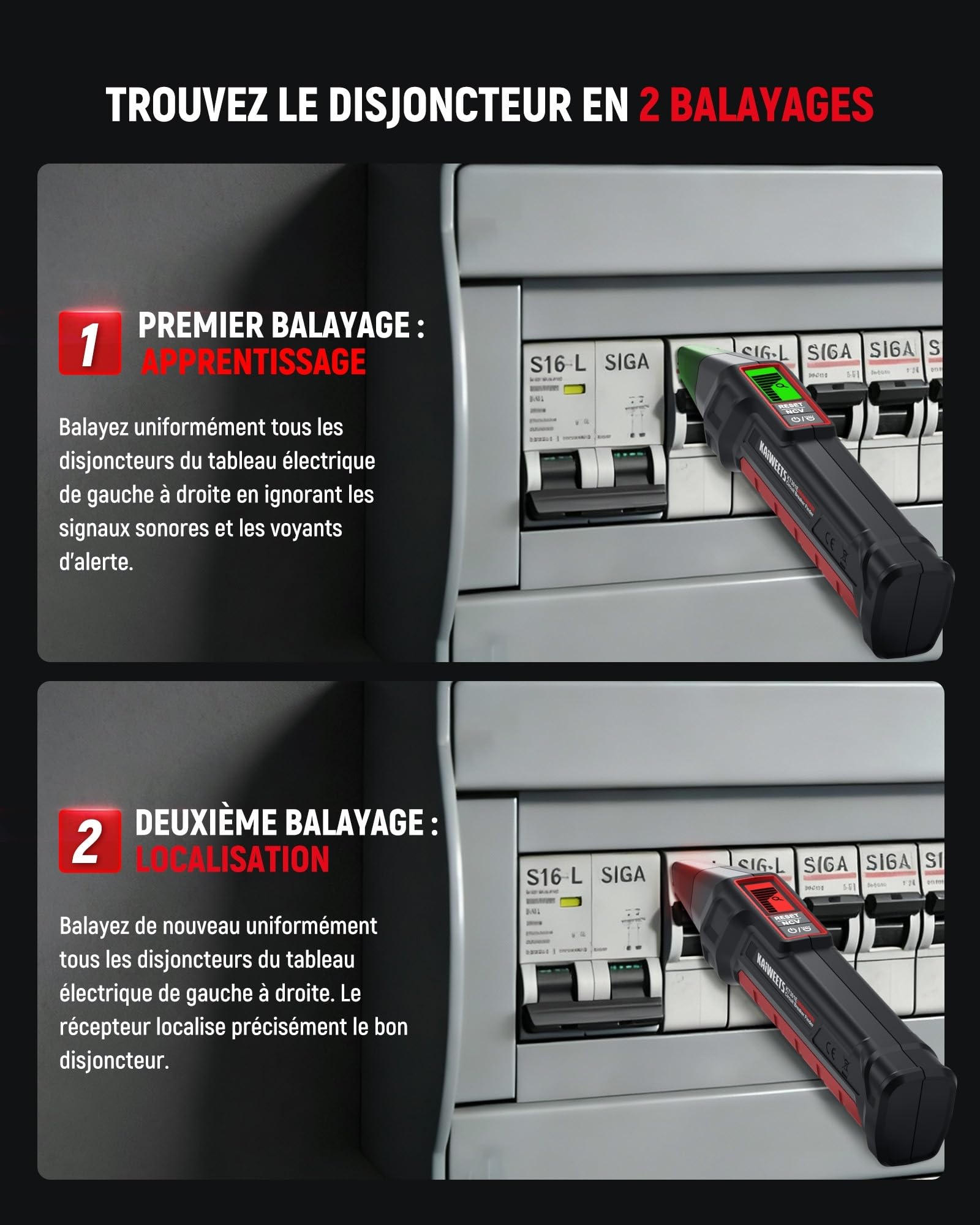 Localisateur de disjoncteur KAIWEETS avec écran LCD rétroéclairé – vue 4