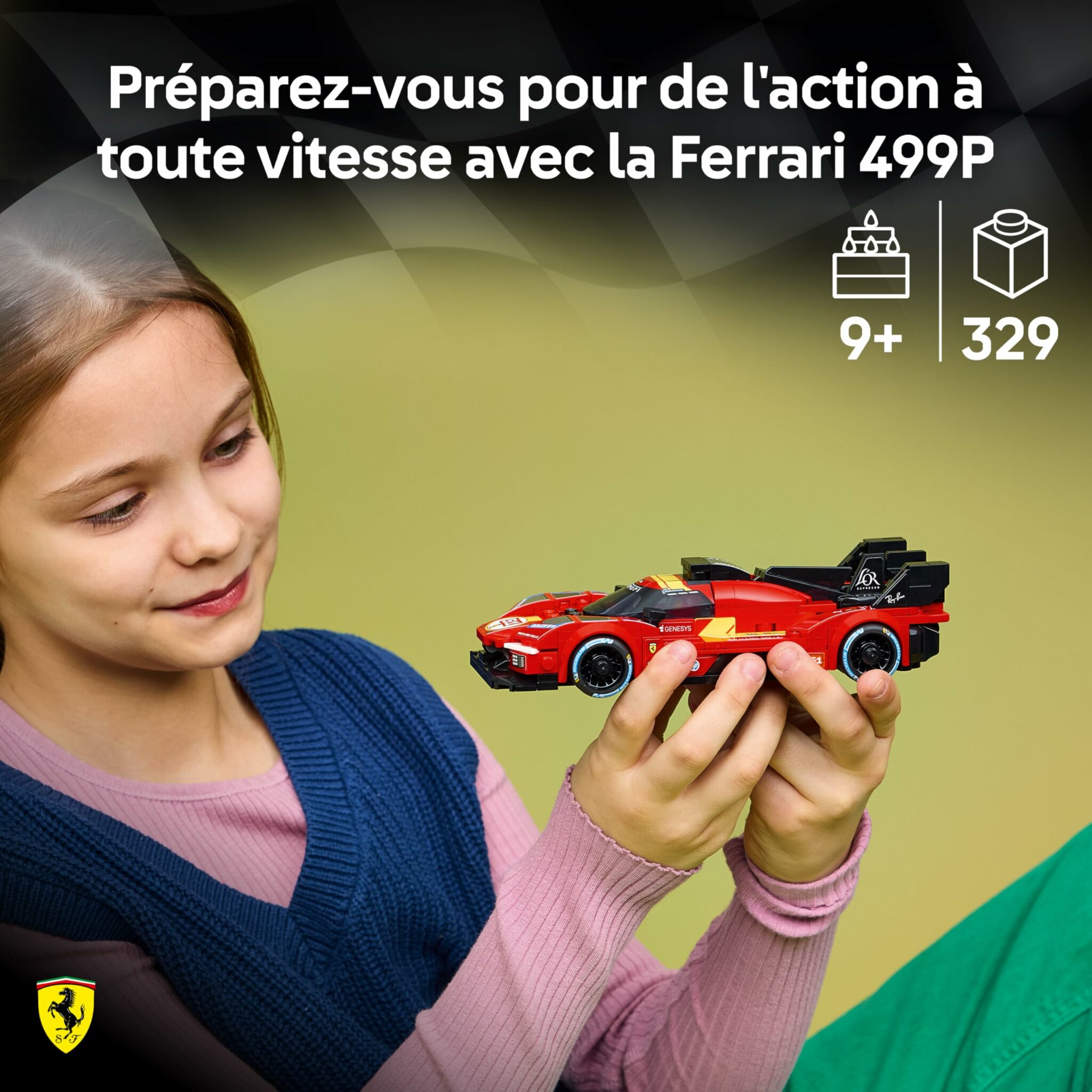 Maquette de course LEGO Ferrari 499P Speed Champions avec figurine – vue 2