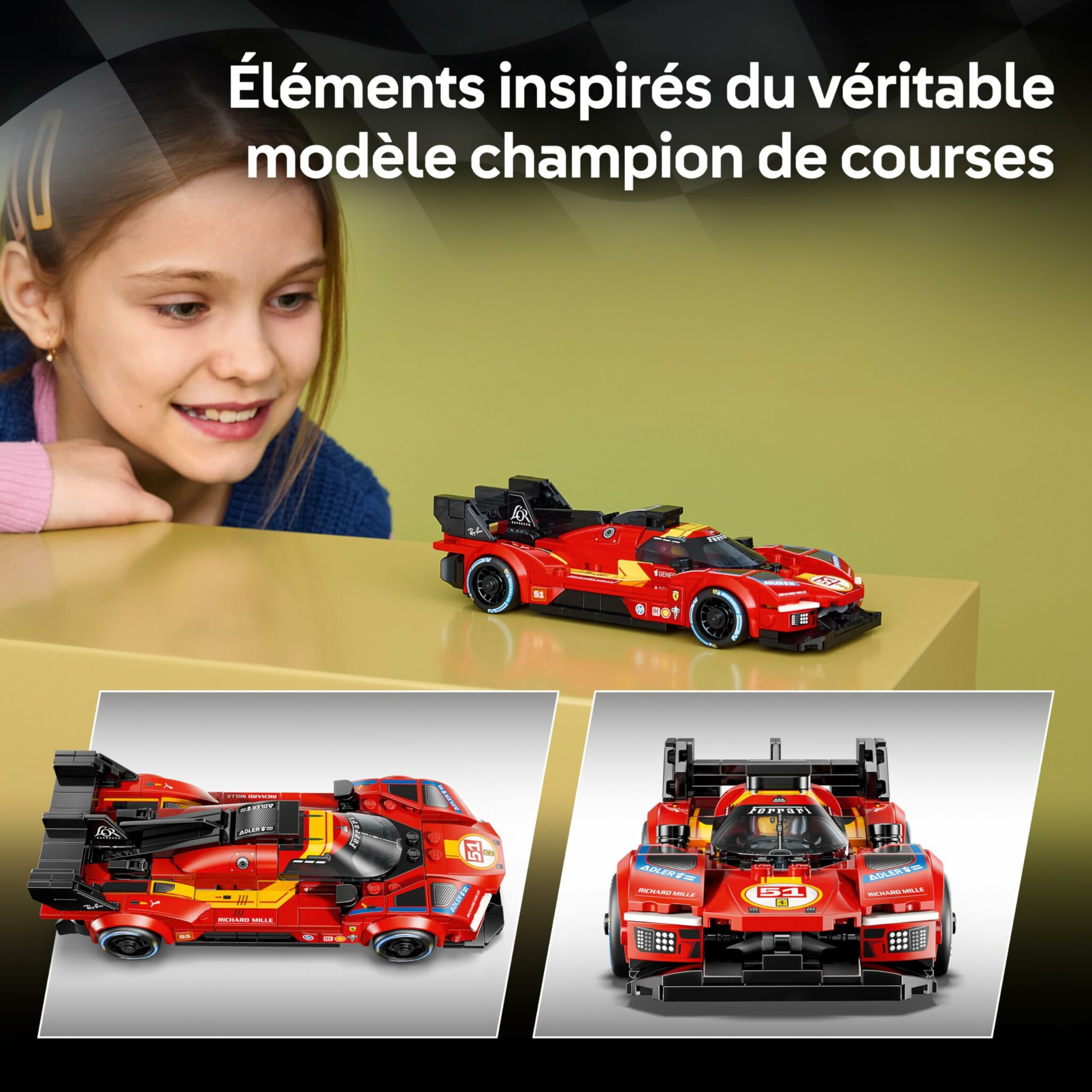 Maquette de course LEGO Ferrari 499P Speed Champions avec figurine – vue 3