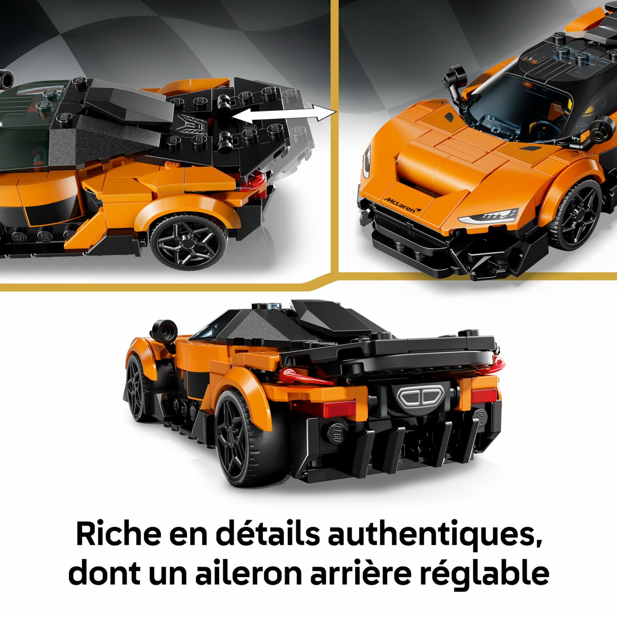 Maquette de voiture de course orange LEGO McLaren W1 Speed Champions – vue 3