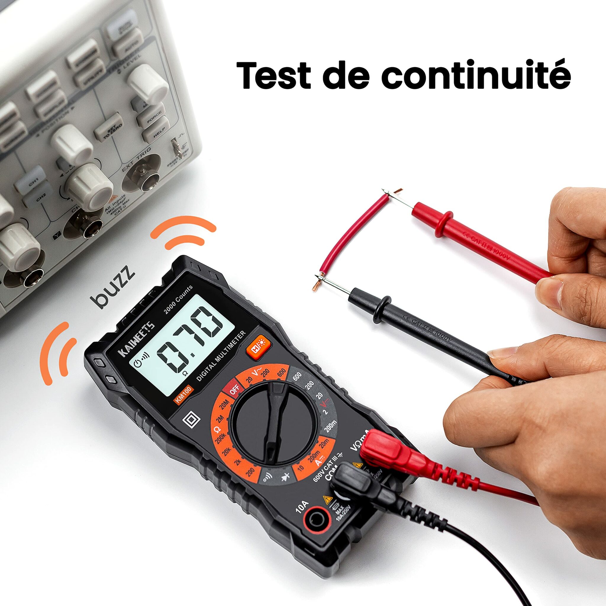 Multimètre numérique KAIWEETS noir avec écran rétroéclairé pour contrôle électrique – vue 3