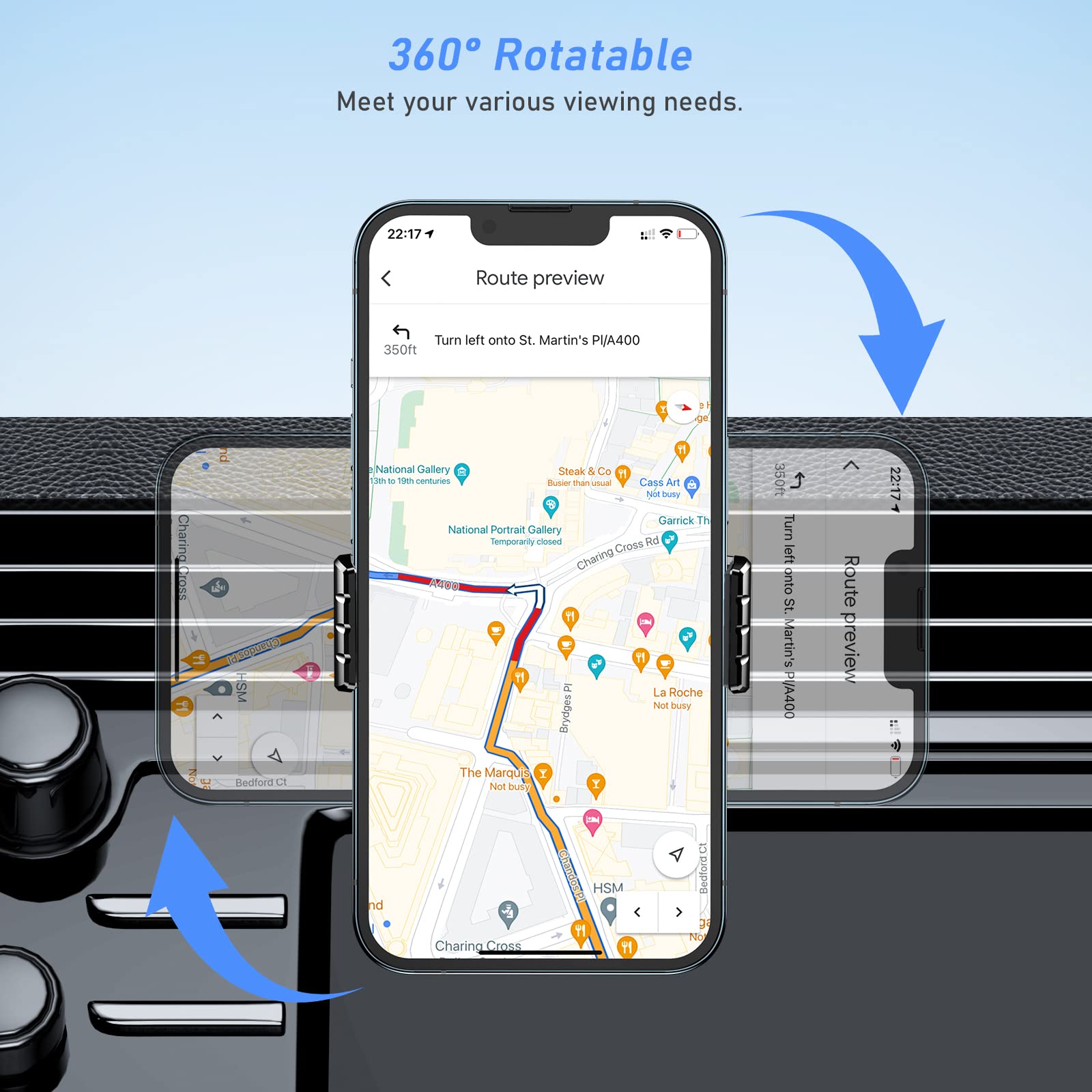 Support téléphone voiture Blukar fixé sur une grille d aération – vue 3