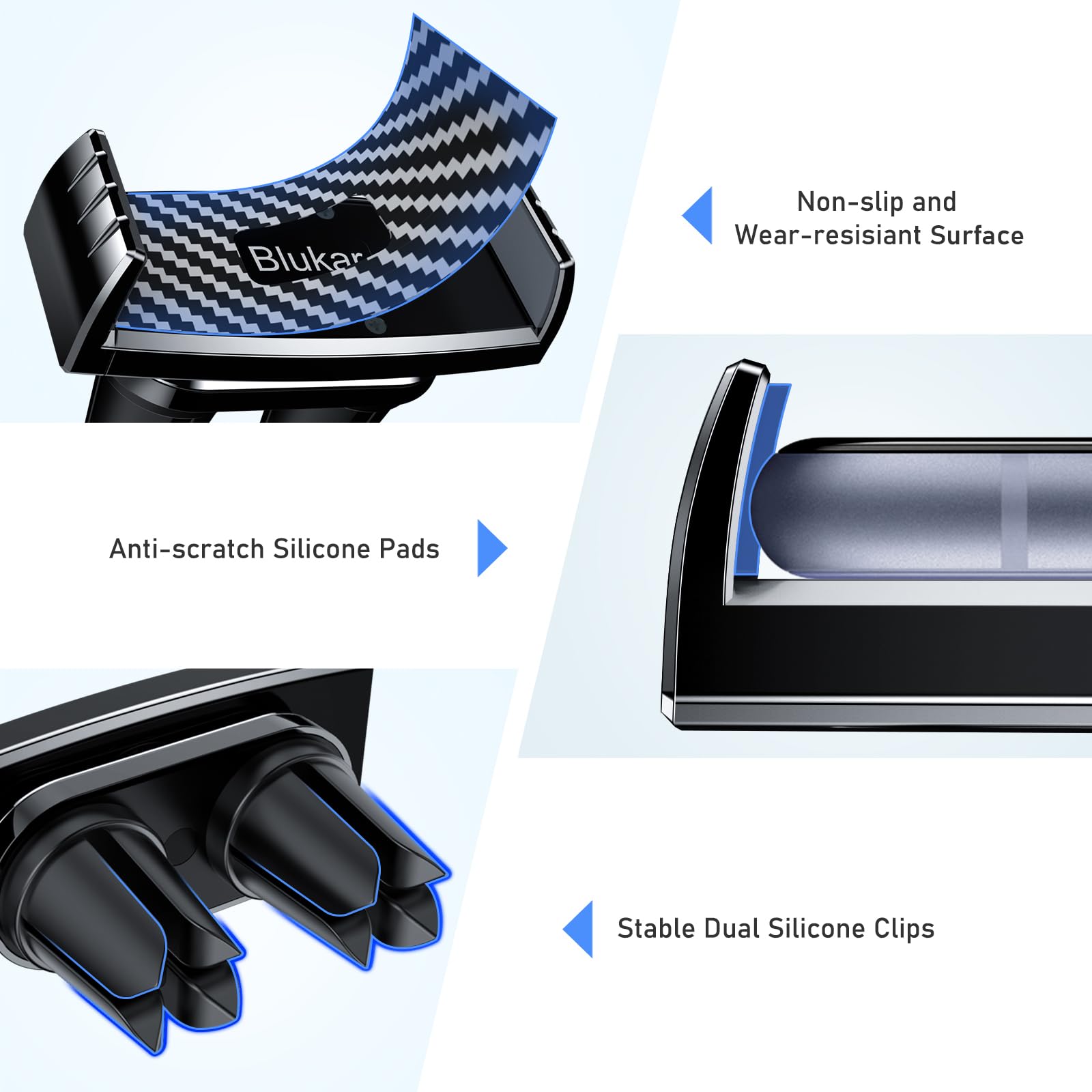 Support téléphone voiture Blukar fixé sur une grille d aération – vue 5