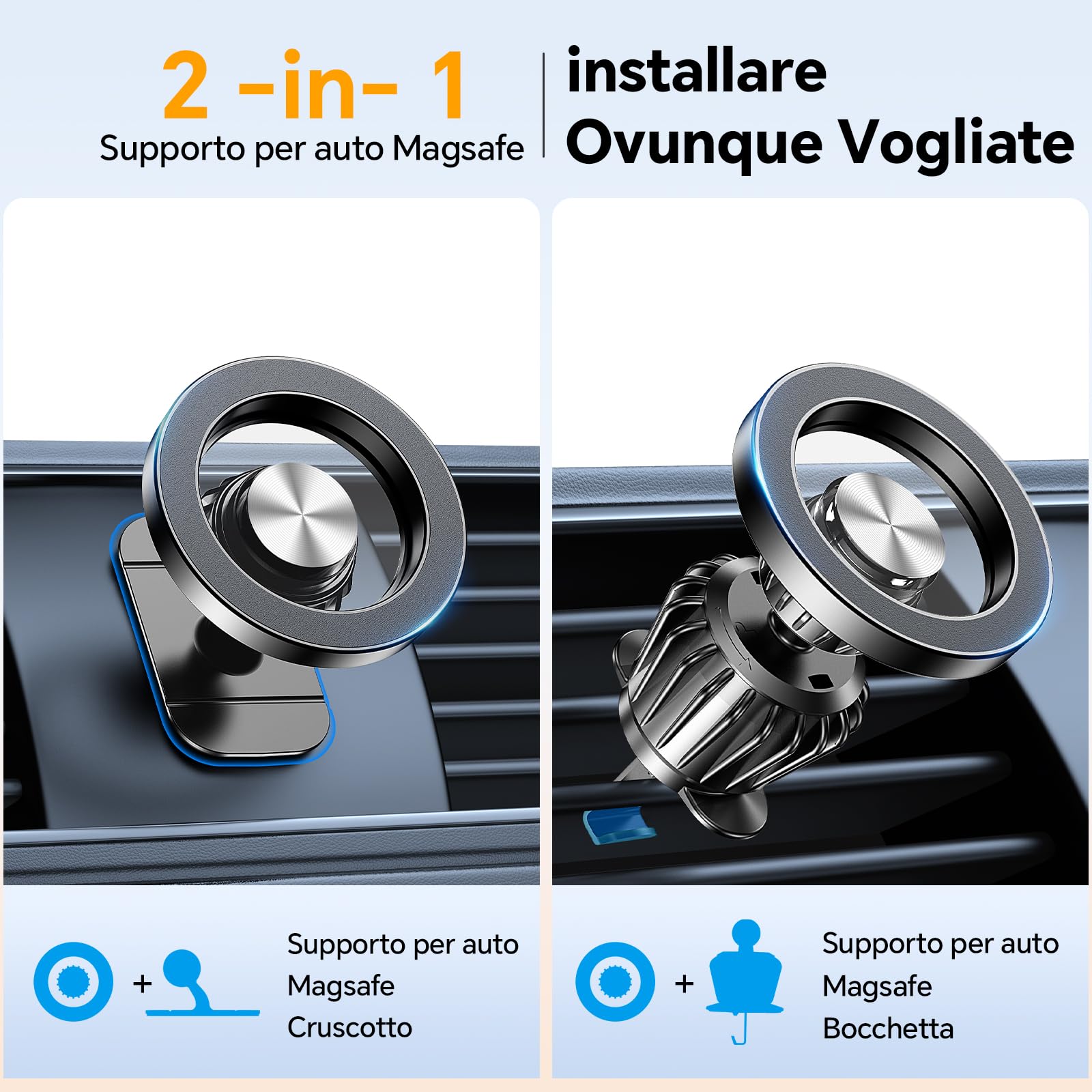 Support téléphone voiture Magsafe Coolpow fixé sur grille de ventilation – vue 3