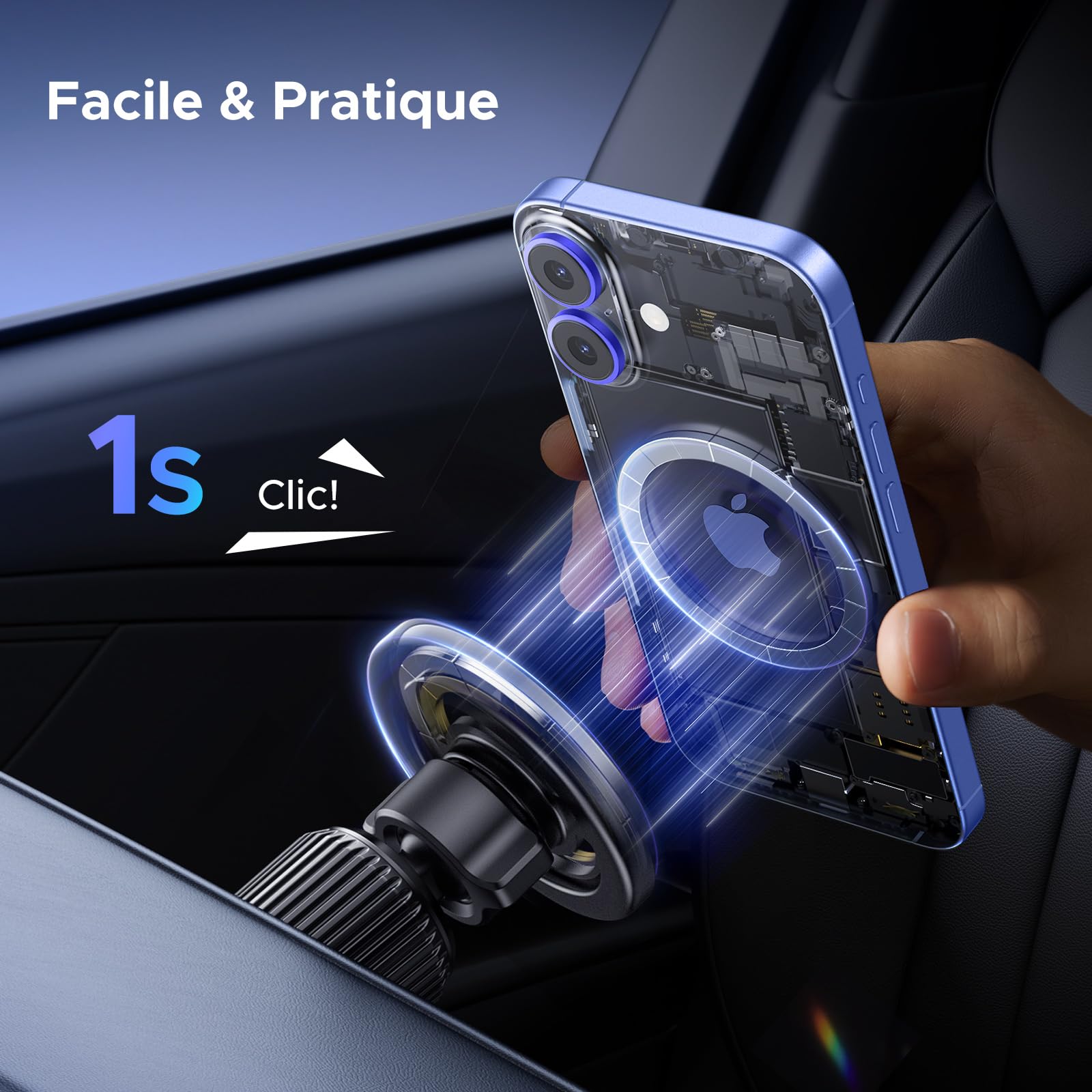 Support téléphone voiture MagSafe UGREEN fixé sur la grille d'aération – vue 4