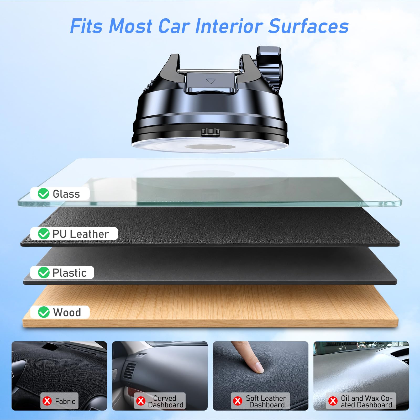 Support téléphone voiture ventouse Blukar installé sur un tableau de bord – vue 5