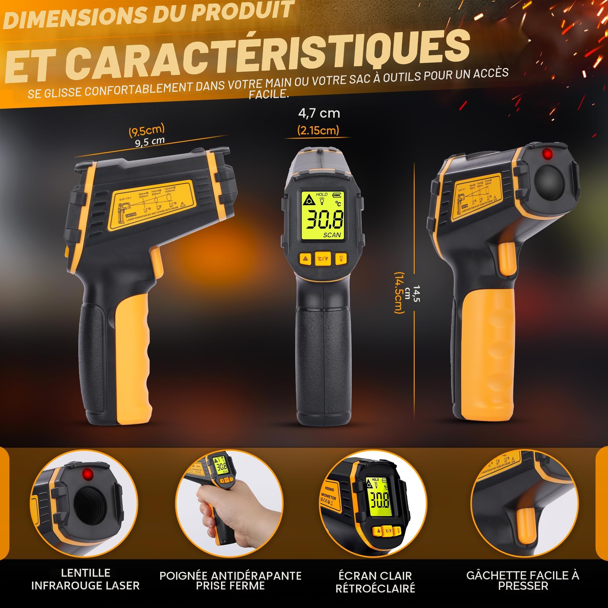 Thermomètre infrarouge laser SOVARCATE pour contrôle de température sans contact – vue 4