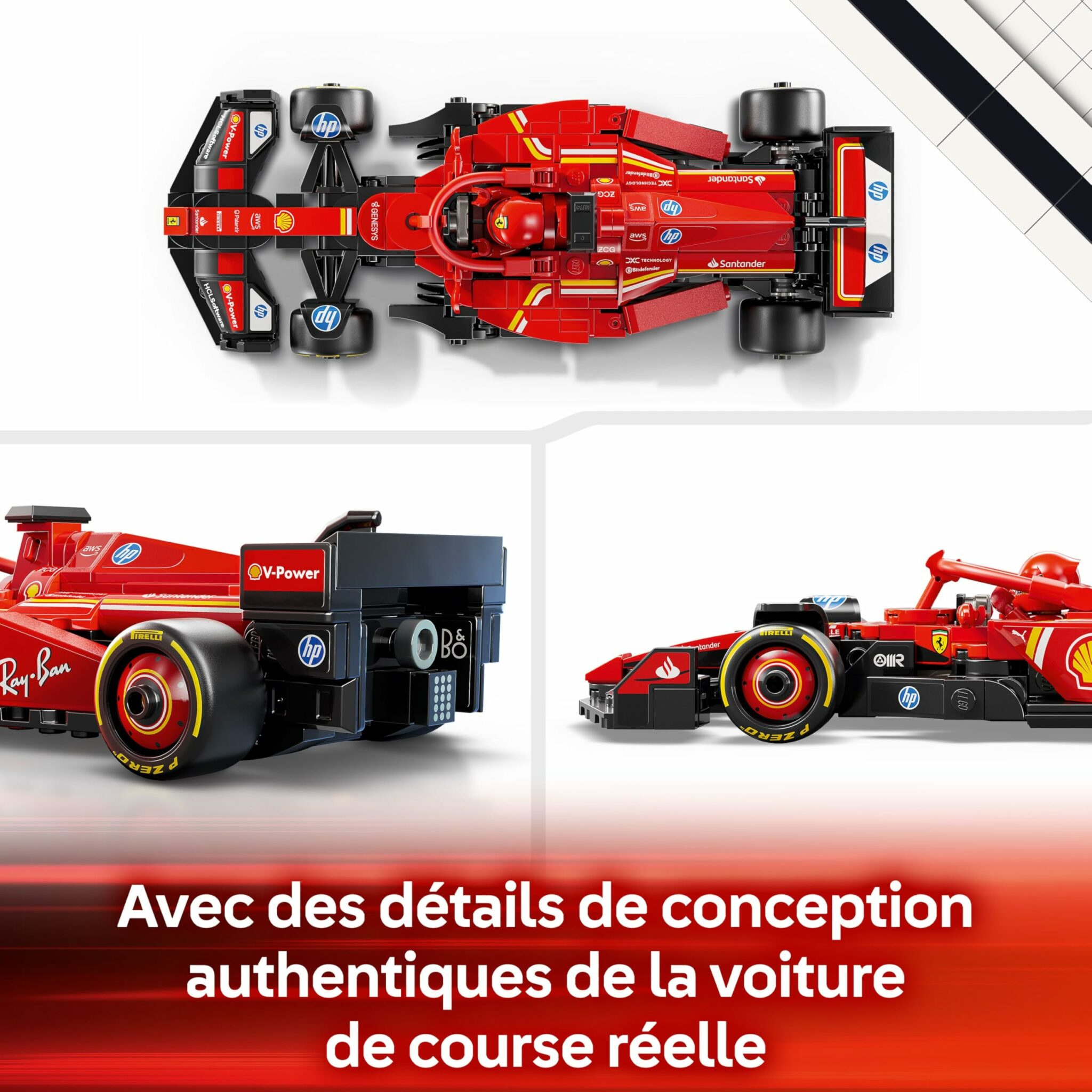 Maquette de la voiture LEGO F1 Ferrari SF-24 Speed Champions avec son pilote – vue 5